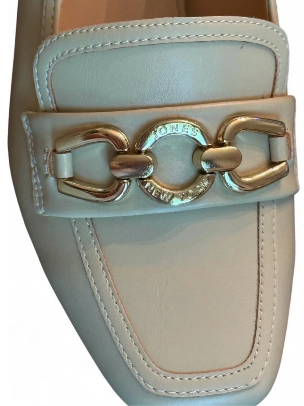 Jones New York Cream Slingback Mules with Gold Chain